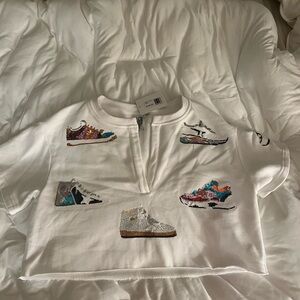 QUEEN OF SPARKLES White Top with Colorful Sequin Sneakers